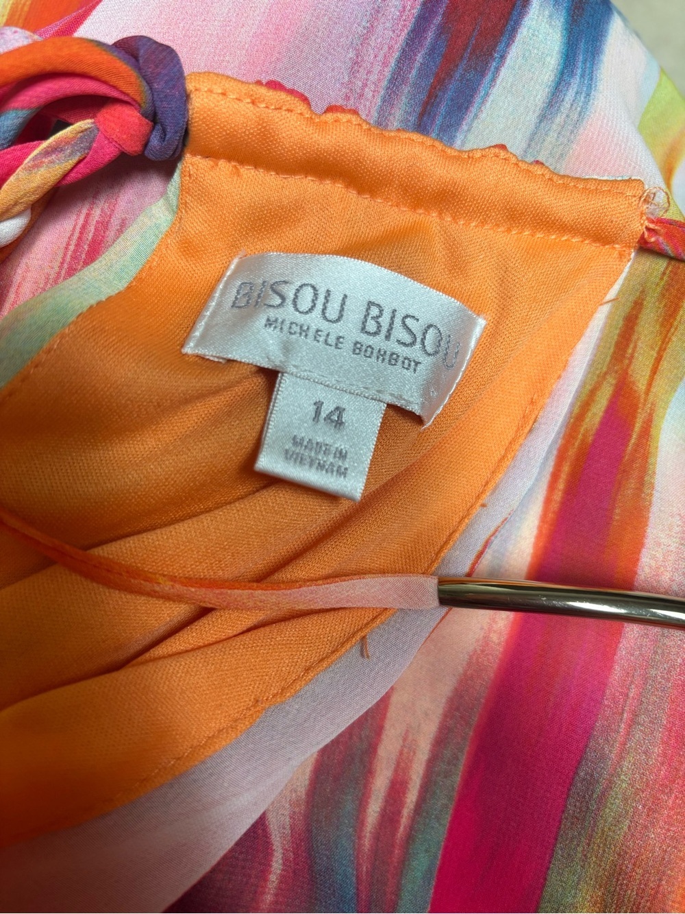 BISOU BISOU Vibrant Multi-Color Halter Layered Mini Dress Sheer Chiffon Size 14 - Picture 7 of 9